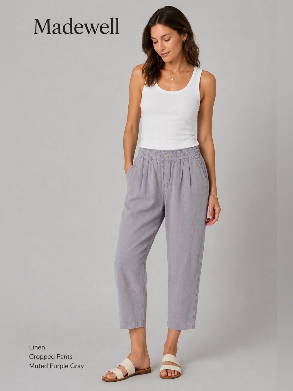 Madewell Linen Blend Cropped Pants Muted Gray Purple Size Small